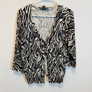 Josephine Chaus Black White Swirl Print Cardigan‎ Top Size L
